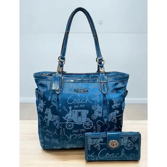 Y2K Coach F15157 Gallery Horse & Carriage Tote & Turnlock Checkbook Wallet - Picture 1 of 16